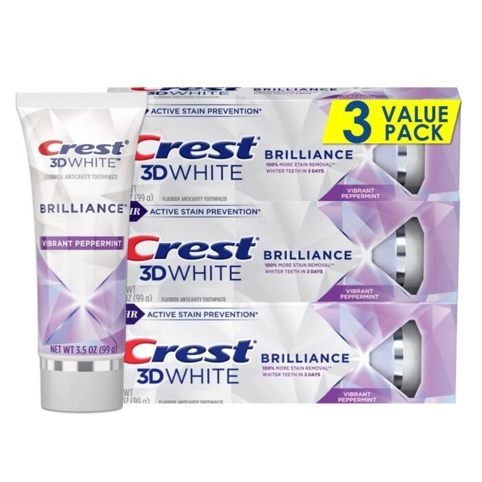 Crest 3D White Brilliance Teeth Whitening Toothpaste, Vibrant Peppermint, 3.5 Ounce (Pack of 3)