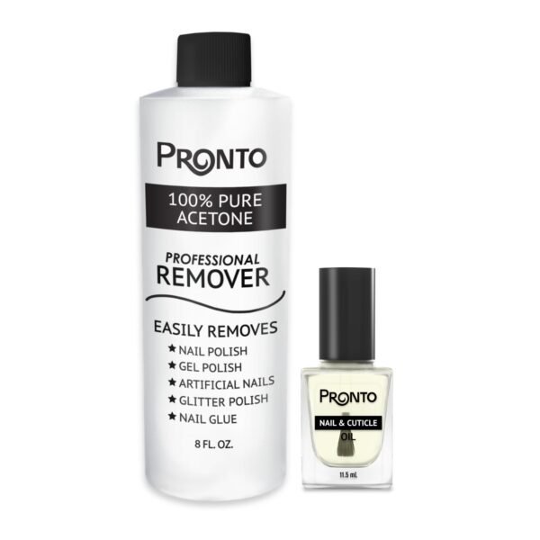 Pronto 8 Oz 100% Pure Acetone Nail Polish Remover and Cuticle Oil, Pure Acetone for All Nail Polish Types including Gel, Acrylic & Sculptured Nails