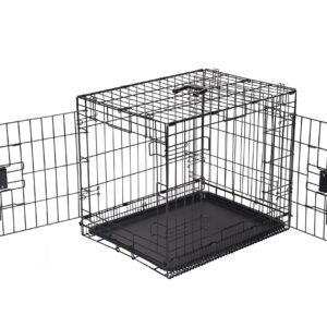 Amazon Basics - Durable,Foldable Metal Wire Dog Crate with Tray, Double Door, Divider, 24 x 18 x 20 Inches, Black