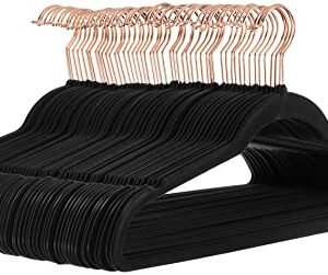 Amazon Basics Slim, Velvet, Non-Slip Suit Clothes Hangers, Black/Rose Gold - Pack of 50