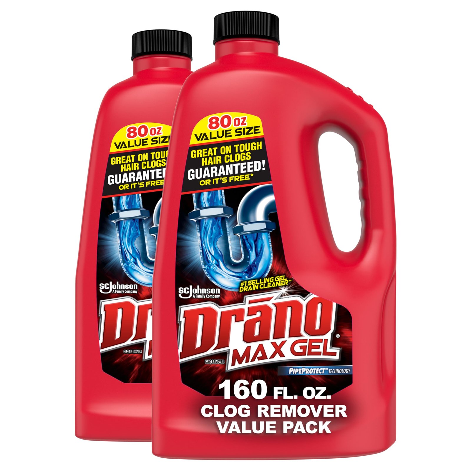 Version 1.0.0 Drano Max Gel Drain Clog Remover and Cleaner for Shower or Sink Drains, Unclogs and Removes Hair, Soap Scum and Blockages, 80 Oz, Pack of 2 - Image 1